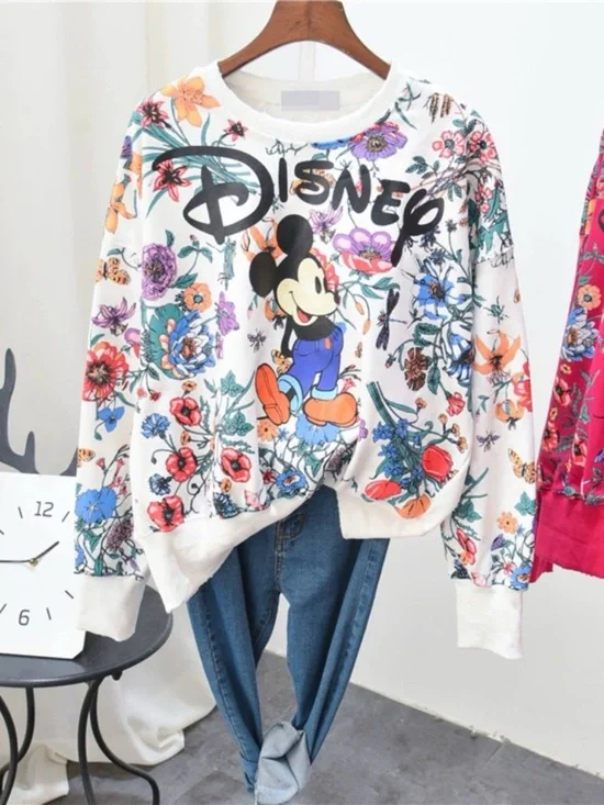 Disney Floral Women's Crewneck Sweatshirt - Picture 1 of 7